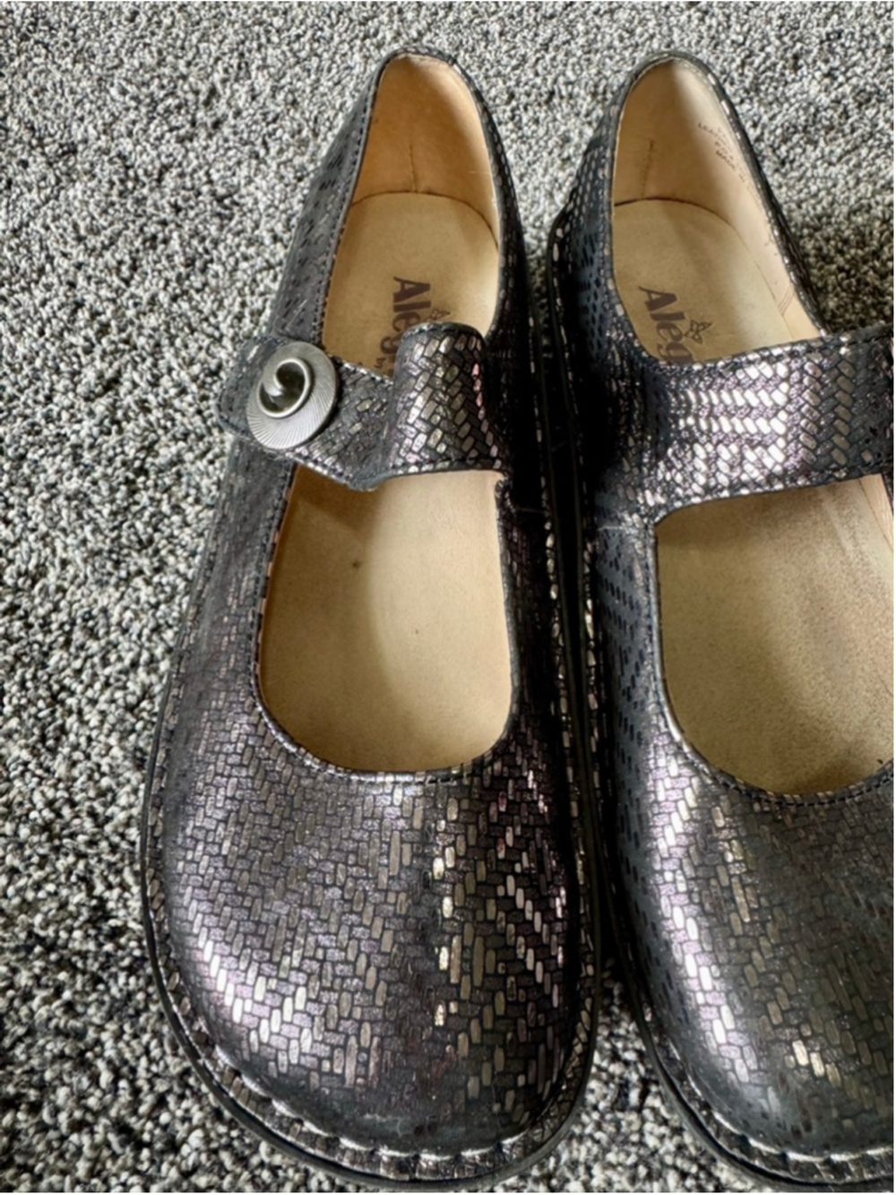 ALEGRIA Paloma Sz 10/EU 40 Pewter Dazzler Leather Mary Jane Shoes - Picture 4 of 13
